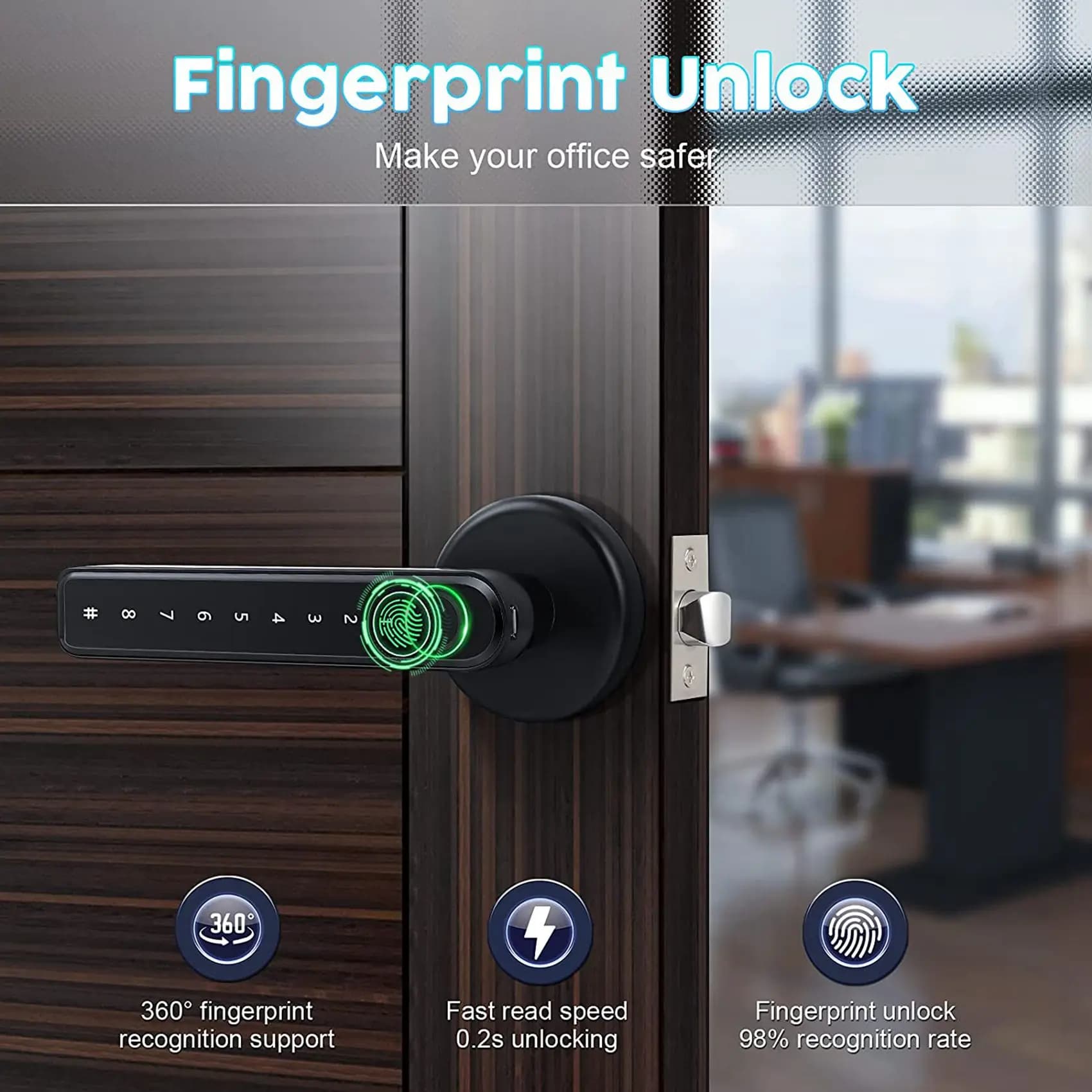 ZIZI 2X Maniglia per porta con serratura intelligente per impronte digitali con tastiera Serratura per porta d'ingresso senza chiave con maniglia per appartamento per ufficio domestico