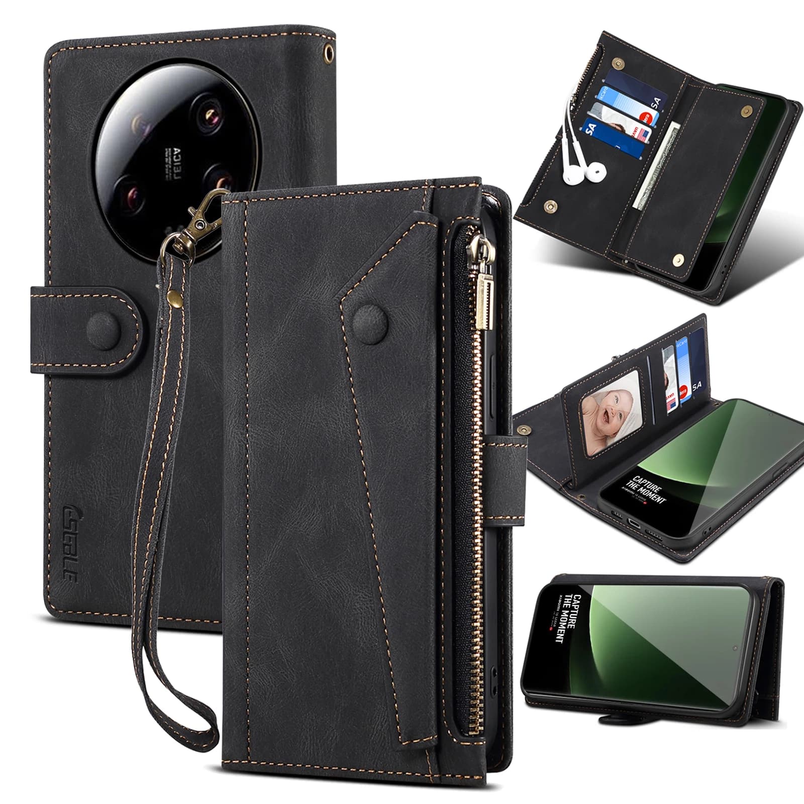 Custodia a portafoglio in pelle Flip per Xiaomi Mi 14 custodia per cellulare Ultra per custodia con cerniera di lusso in corda Smartphone Android Fundas