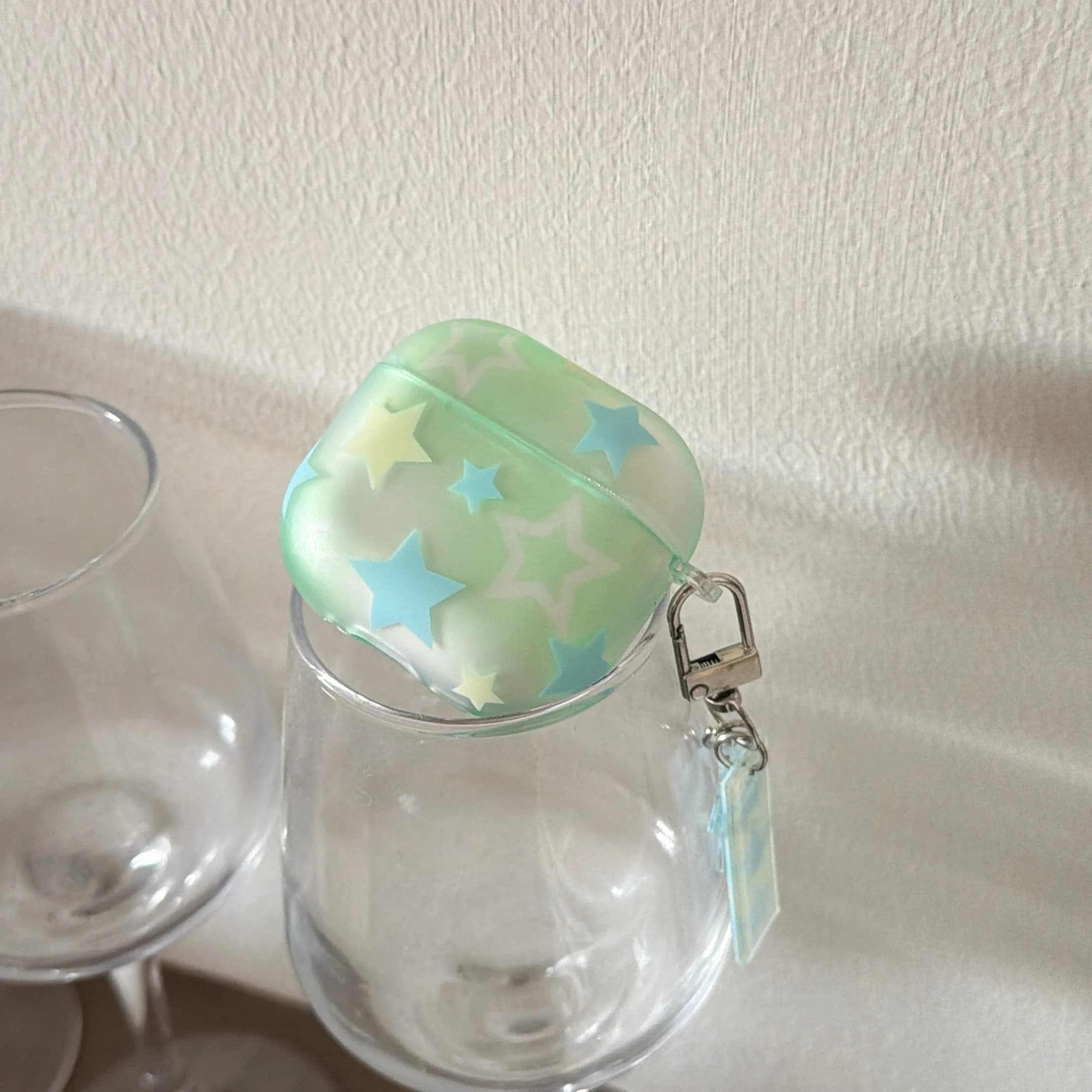Simple Fresh Blue Star Pattern Transparent Green Matte Earphone Case Cover Case For AirPods 1 2 3 4 Pro Pro2 Pro3 with Pendant
