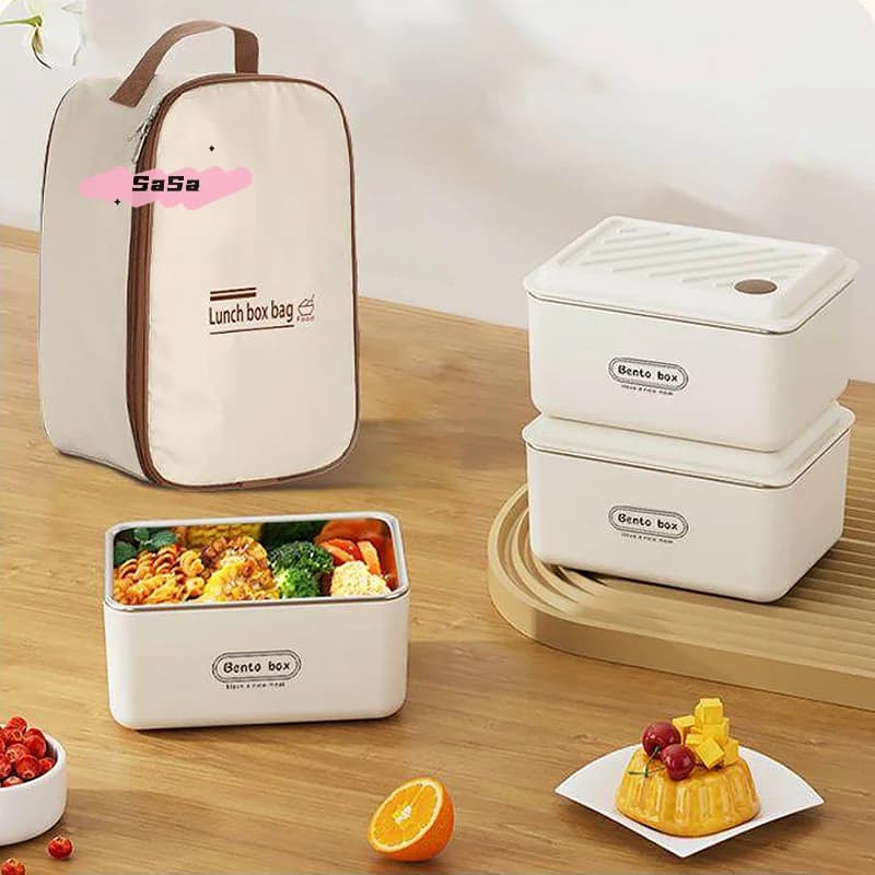 Set portatile di contenitori per il pranzo in acciaio inossidabile con borsa - Contenitore bento multifunzionale sigillato e isolato per picnic e lavoro