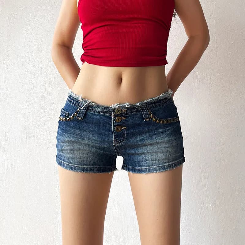 New Denim Shorts Style Y2K Harajuku, Women's Shorts Retro Slim with Borchie, Streetwear Summer for Girls Trendy