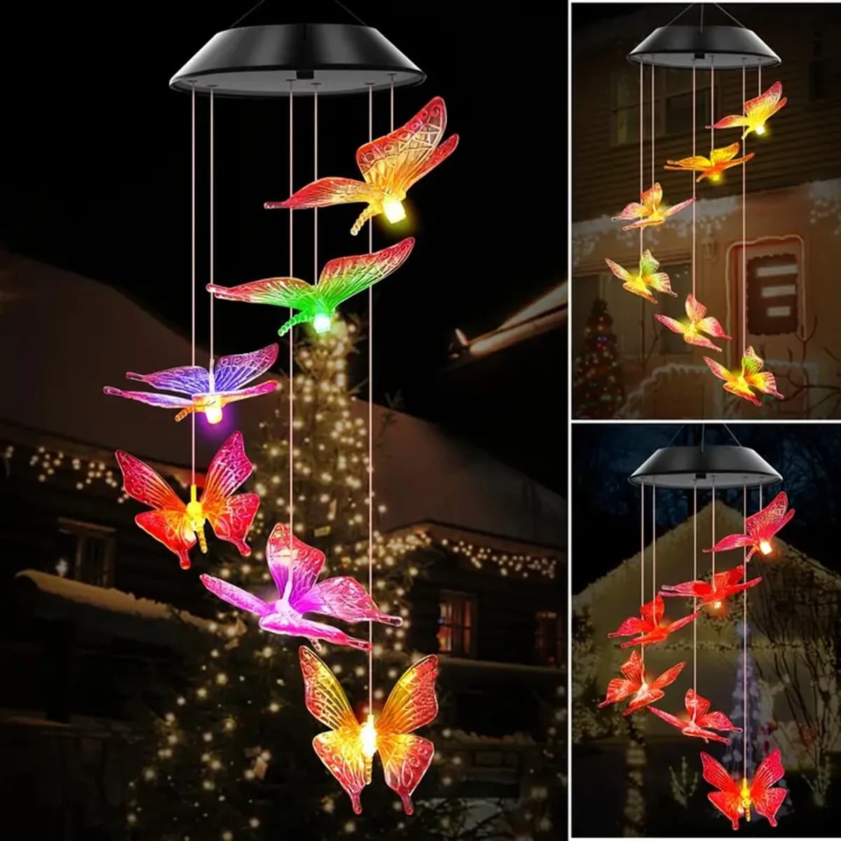 1pc Purple Butterfly Solar Wind Chimes Color Changing Lights Outdoor Best Gifts For Mobile Wind Chime Mothers Day Yard Decor