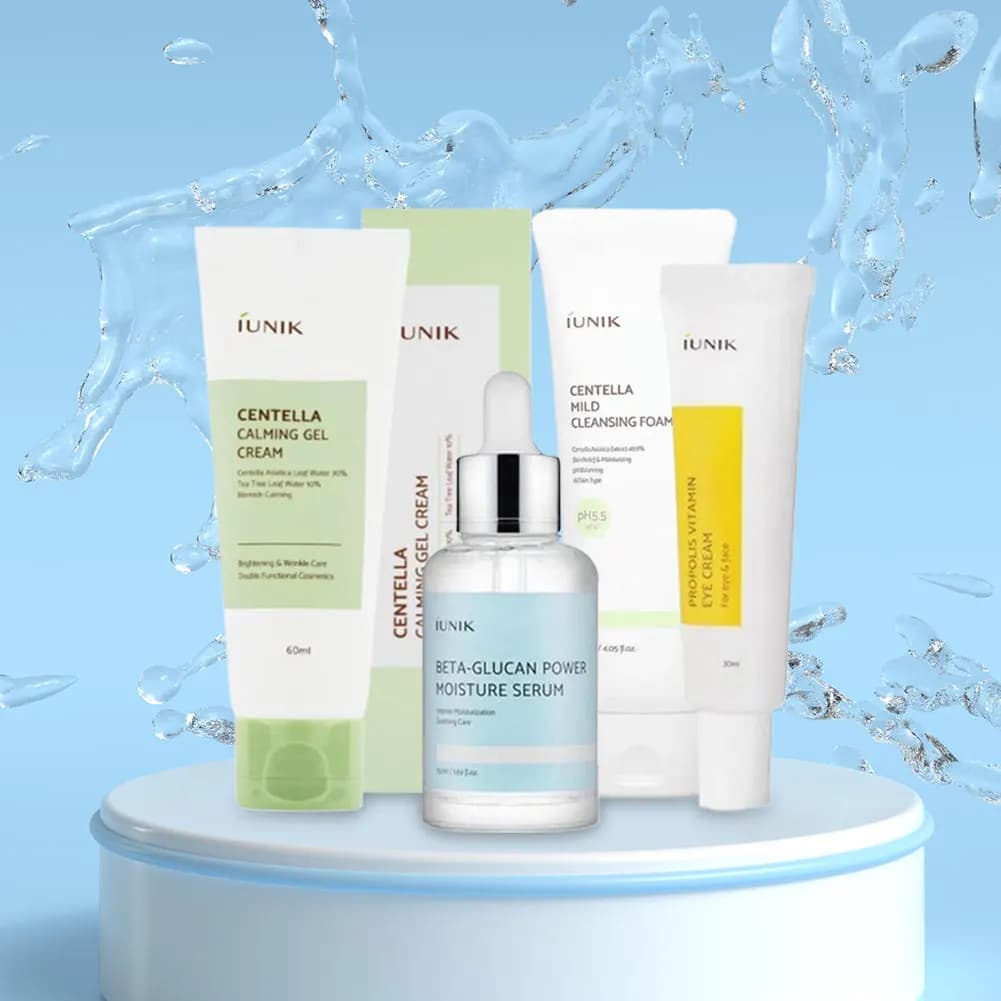 Set coreano per la cura della pelle Beta-Glucan IUNIK Centella Asiatica Detergente viso e gel idratante Crema occhi alla propoli per ridurre le linee sottili