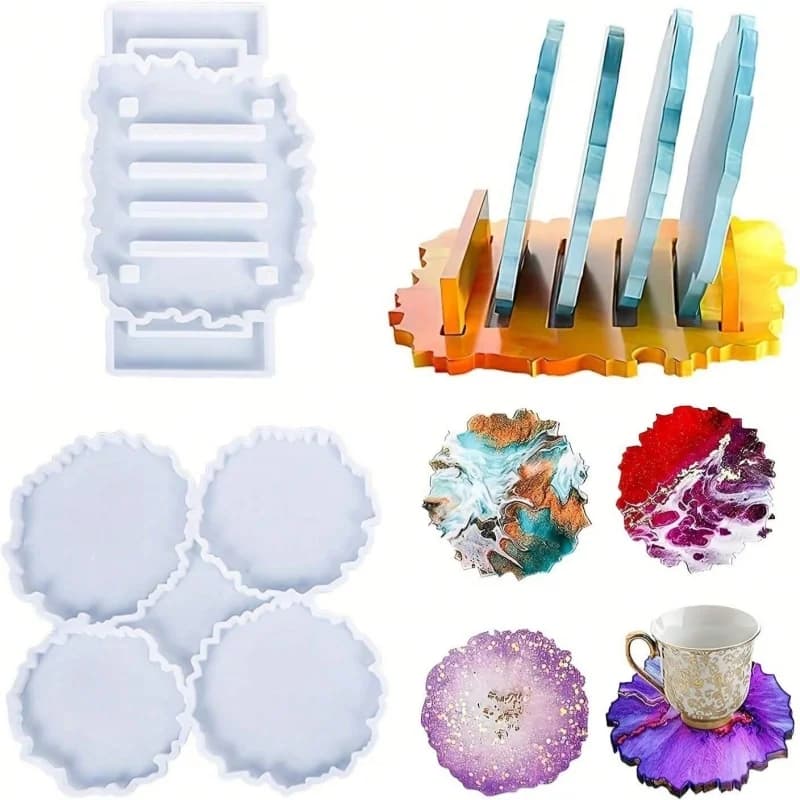 Set of 2 resin submachines, epoxy mold kit with support, silicone mold, cup mat, fusion, DIY crafts, home decorations, tools for creating