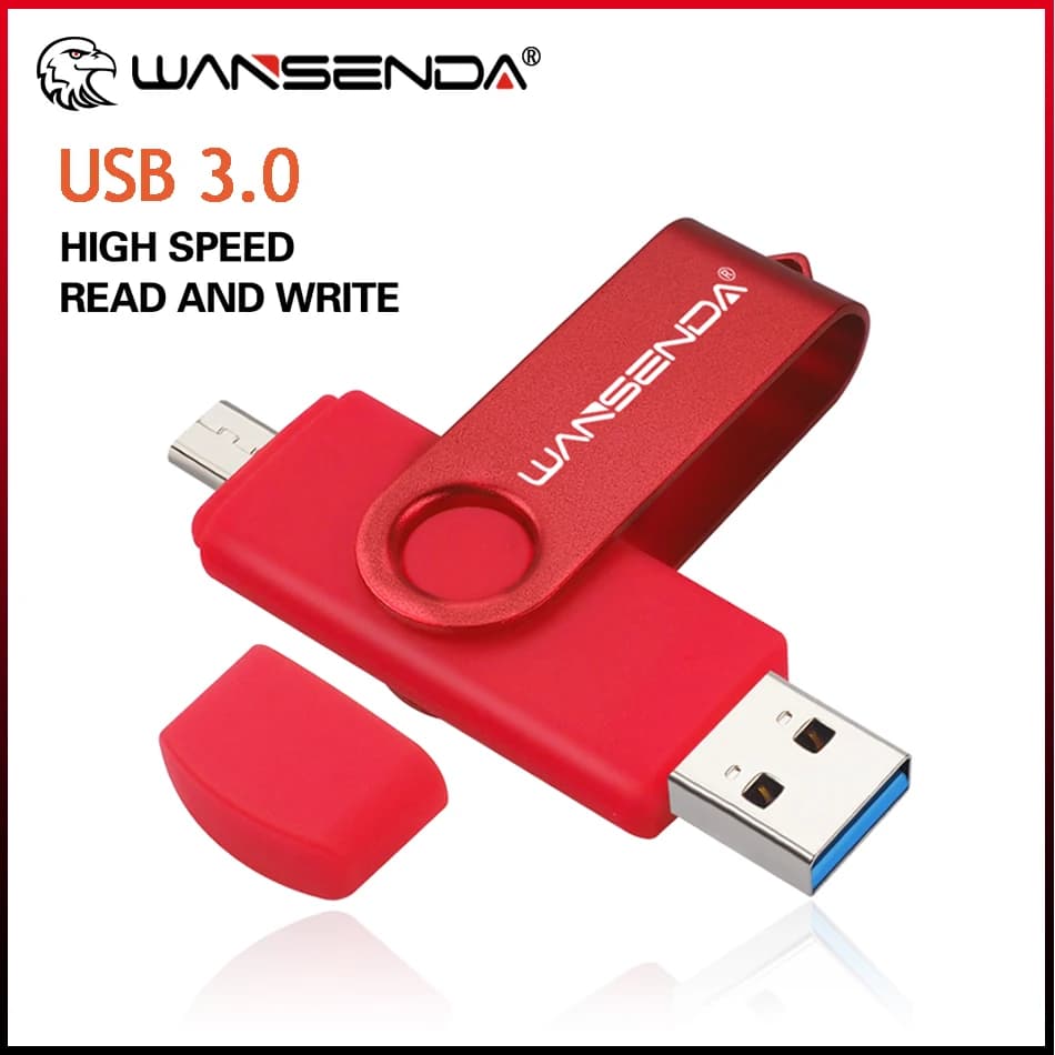 WANSENDA OTG USB 3.0 Flash Drive per Android/PC 8GB 16GB 32GB Pen Drive 64GB 128GB 256GB di Archiviazione Esterna 2 in 1 Pendrive