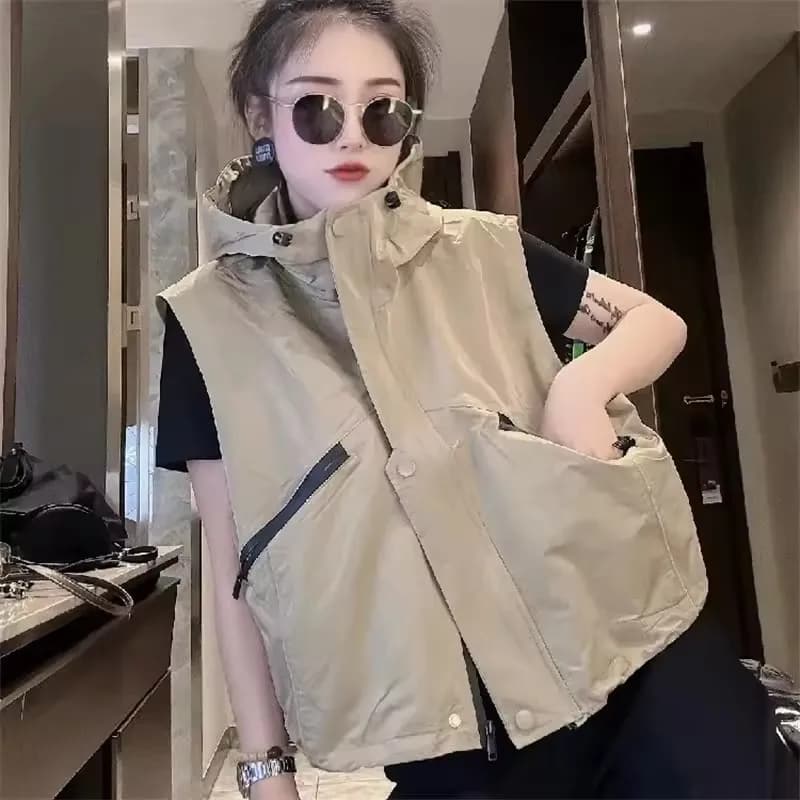 Fashion Thin Women Vest Jacket 2025 New Spring Autumn Fashion Female Sleeveless Hooded Waistcoat Zipper Commute Basic Outwear