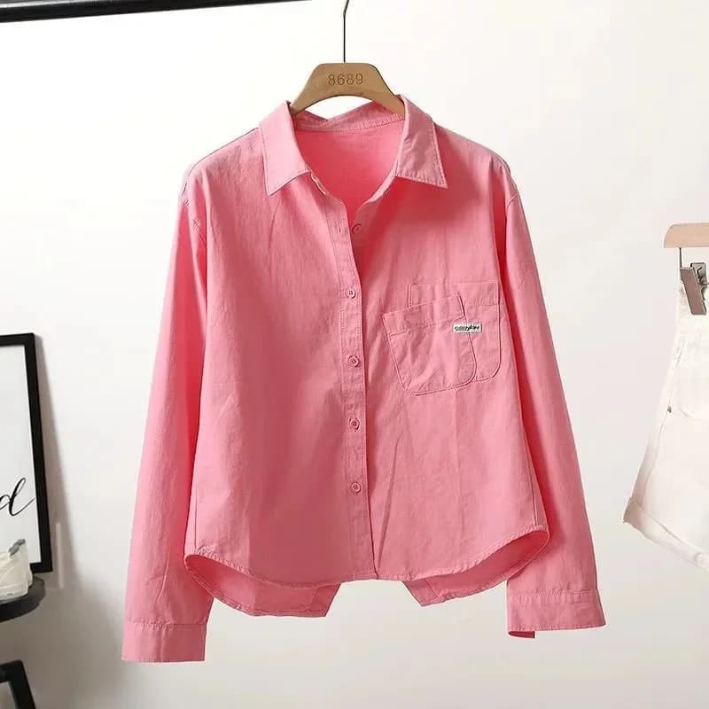 Camicia in cotone alla moda da donna, nuova collezione Primavera Estate 2026, giacca corta con tasche pieghettate e spacco posteriore, stile coreano, per il tempo libero, blusa da donna di tendenza