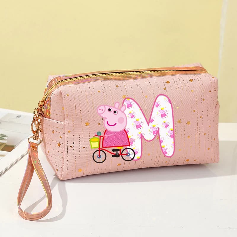 Borsa per Cosmetici Peppa Pig con Stampa Lettere A-Z, Pochette da Viaggio per Trucchi e Pennelli, Organizer per Toilette Donna/Ragazza