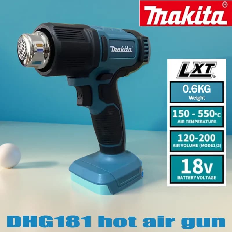 Hot Air Gun Makita DHG181 from 18 V Hot Air Gun with small 3200 W high power digital display, film coating, seams, shrinkable gun