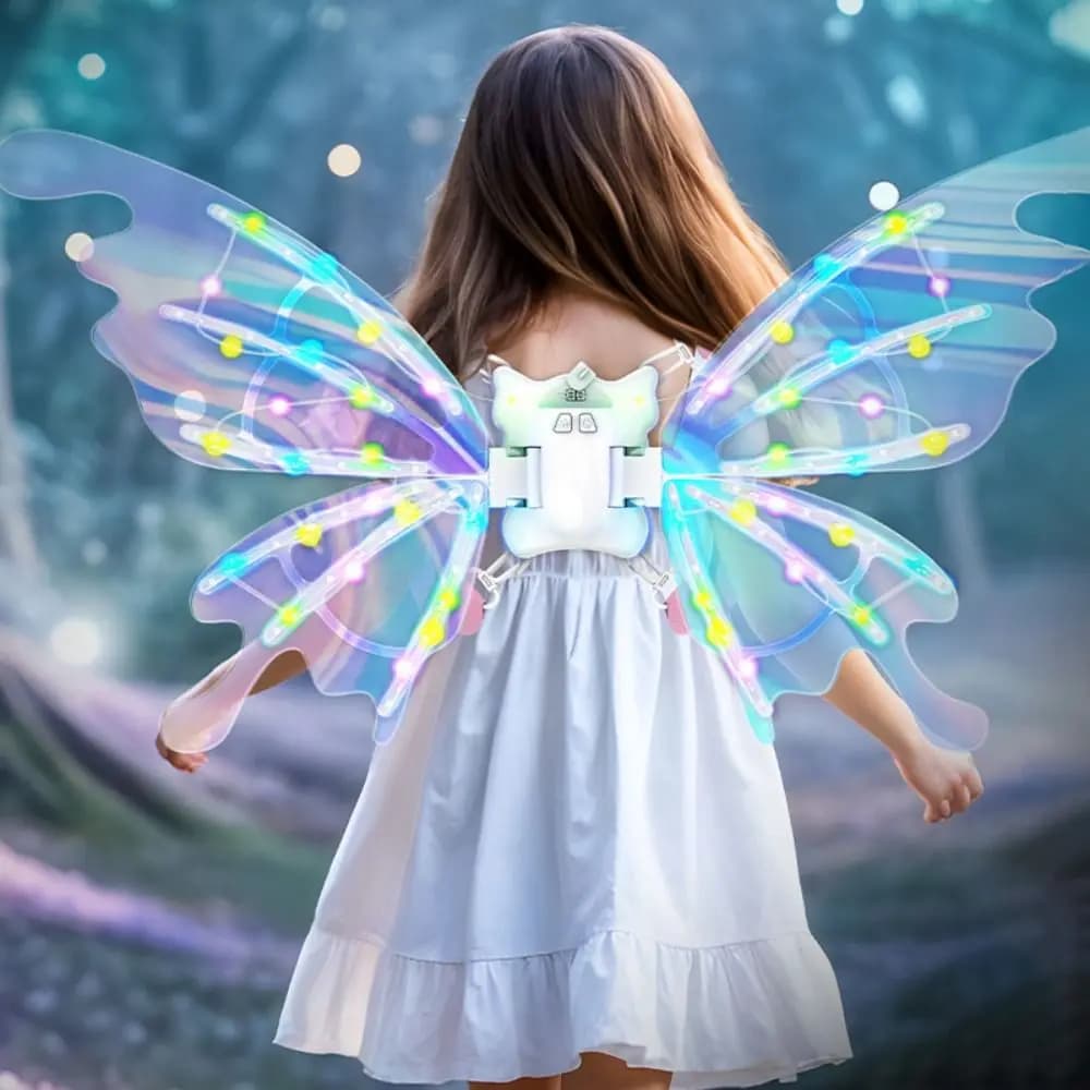 con musica leggera Fata Ala d'angelo Cosplay Ali da elfo in movimento elettrico lucido Ali da vestire per bambini