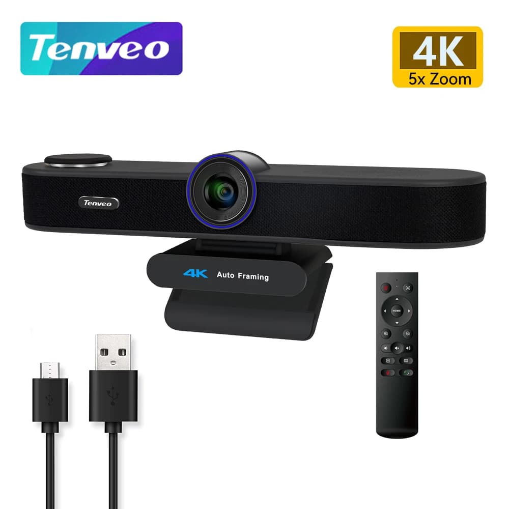 Tenveo VA300C All-In-One 4K AI EPTZ Webcam USB Voice Tracking 5X Digital Zoom 4 Mics 2W Speaker 3 FOV Modes Conference System
