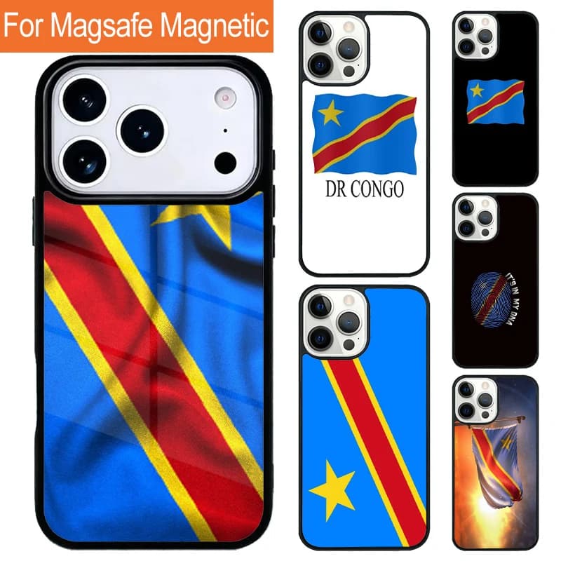 Congo Flag Magnetic Wireless Charging Phone Case For iPhone 17 Pro 16 15 13 12 11 Pro Max Air 14 Plus With Magsafe Cover