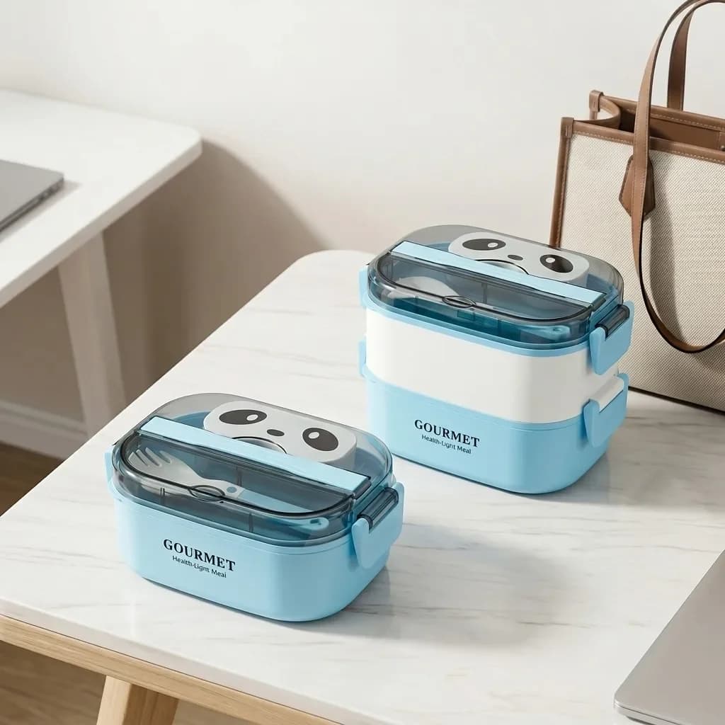 Microwavable Plastic Bento Box Kids Adults Divided Lunch Box Meal Prep Food Storage Container with Cutlery Snack Box School Work