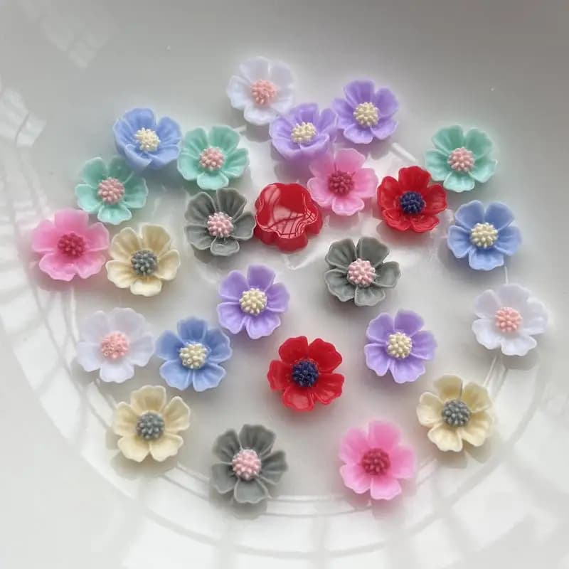 50pcs10mm beautiful mixed flower resin decorative back flat DIY jewelry making mobile phone flat back wedding decoration