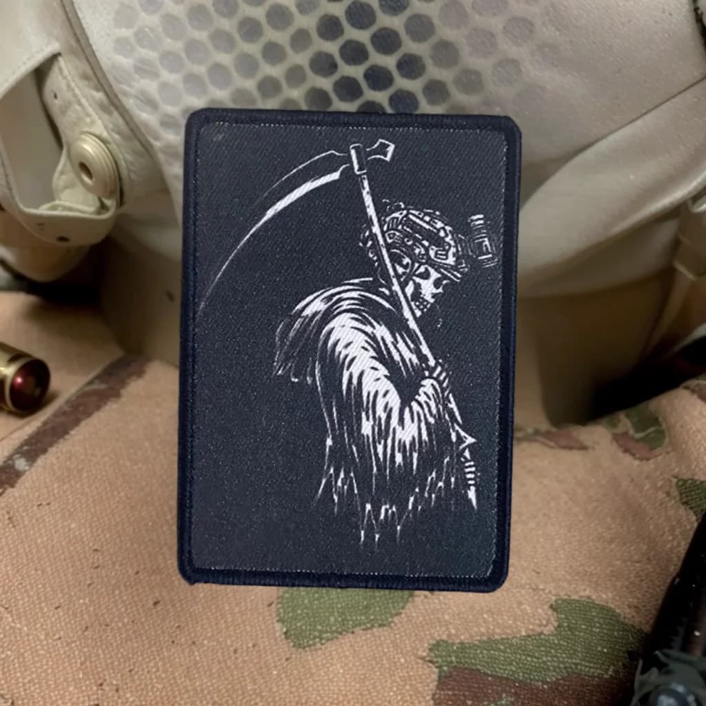 Reaper Skull Morale Badge Skull Warrior Tactical Patch Death Scythe Printed Patches Hook and Loop Military Backpack Decorative