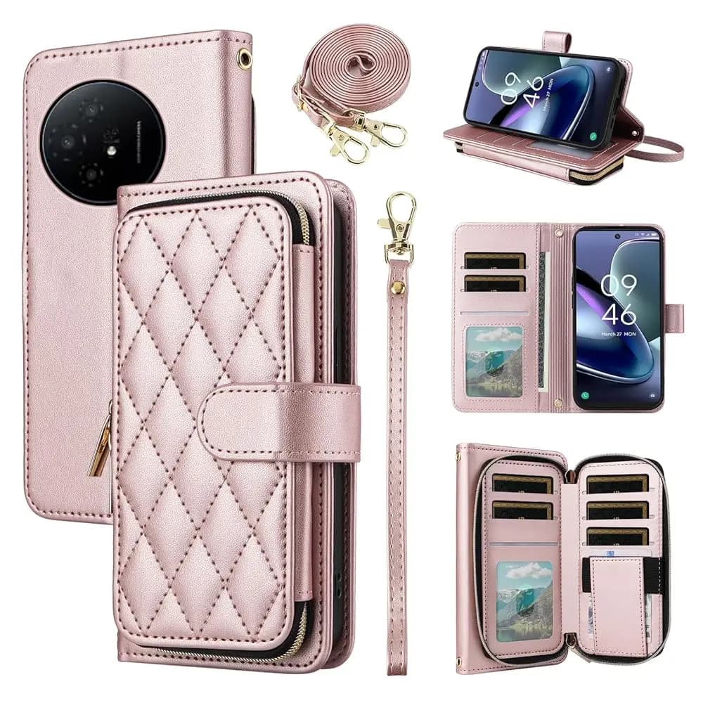 Custodia a Portafoglio Argyle per TCL 50 XL 5G con Cinghia da Polso e Tracolla, 9+ Scomparti per Carte, Portamonete con Cerniera, in Pelle PU di Lusso, Funzione Stand, Fantasia a Quadri