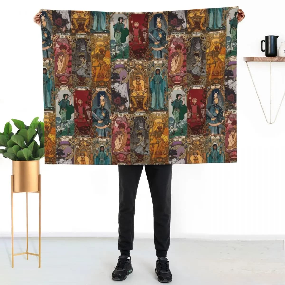 Coperta con motivo Tarot card spread: 0-IX, coperta morbida e lussuosa, regalo natalizio per la famiglia