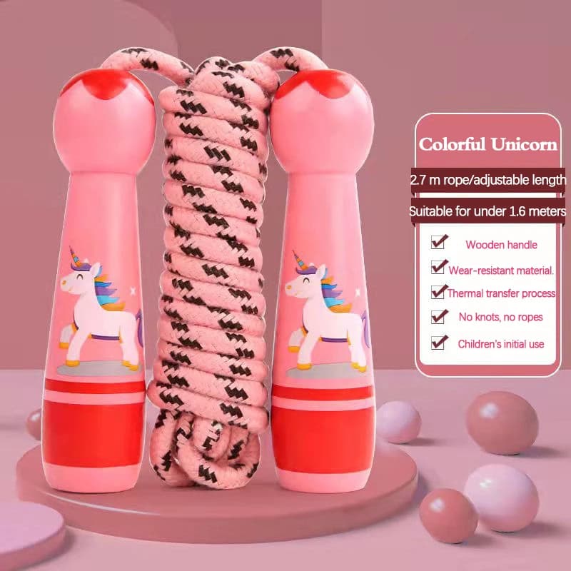 Kids Sports Adjustable Cotton Jumping Corda Fitness Jumping Corda for adorable cartoons with natural wood handles Non-slip thread design