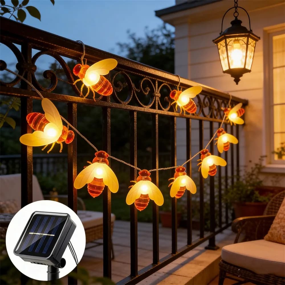 Luci Solari a Stringa LED a Forma di Ape, Decorazione per Esterni, Matrimoni, Casa, Giardino, Patio, Feste, Albero di Natale, Lampada Decorativa a Forma di Ape e Stelle