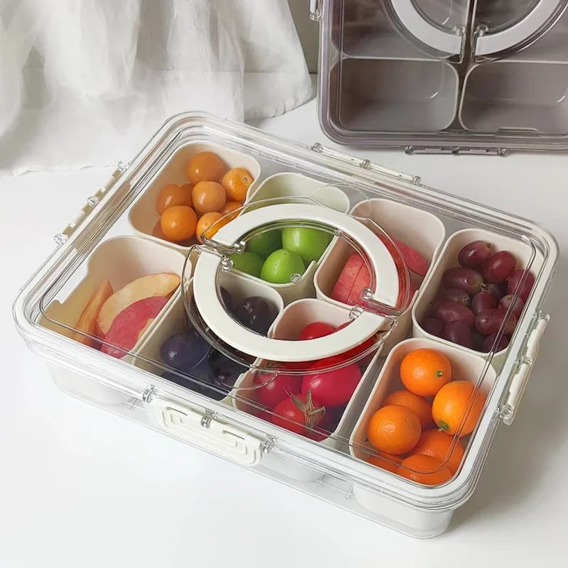 Divided Serving Tray with Lid , Food Storage Container, Snack Box, 4/8 Compartment Snack Containers, Fruit Storage Containers