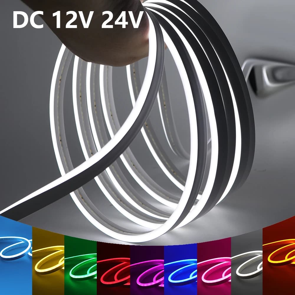 Striscia LED al neon 12V 24V 2835 120LED/m Nastro flessibile impermeabile arancione bianco rosso verde blu rosa giallo per la decorazione domestica 0,5 m-10 m