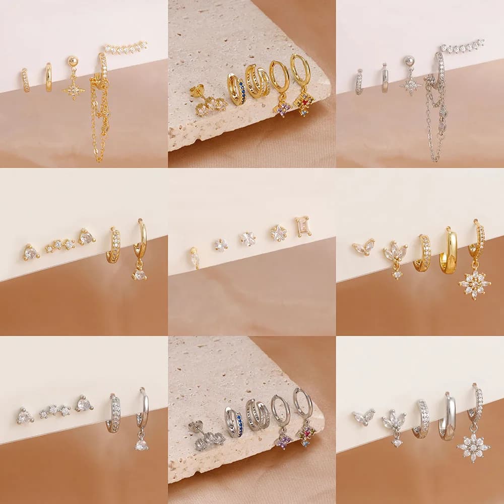 Set di orecchini a cerchio con zirconi in acciaio inossidabile da 5 pezzi, semplici e versatili, da indossare ogni giorno, accessori per le orecchie, gioielli per ragazze