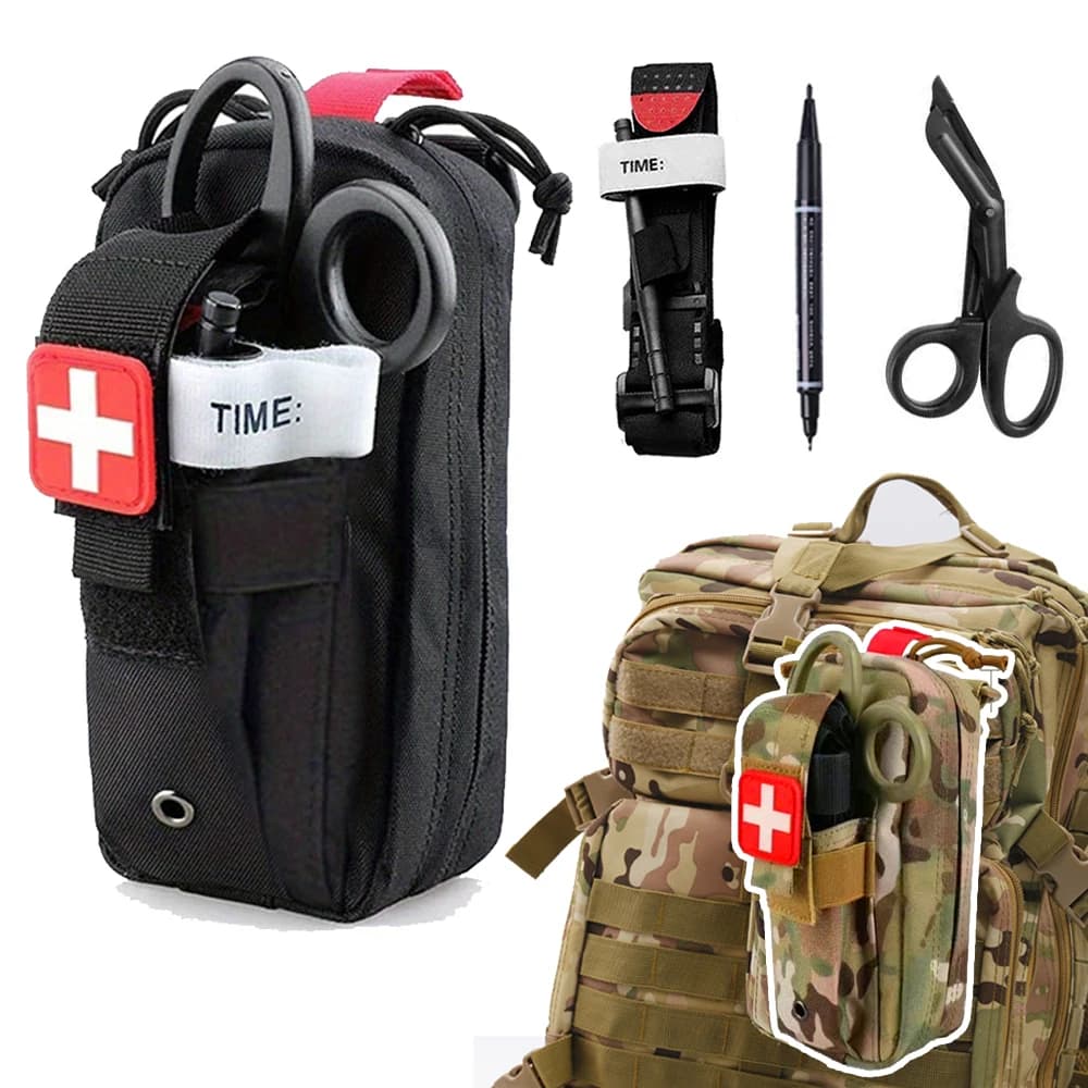 Kit di pronto soccorso professionale Laccio emostatico Salvataggio medico Custodia EDC Strumento di sopravvivenza Molle per campeggio all'aperto Escursionismo Emergenza