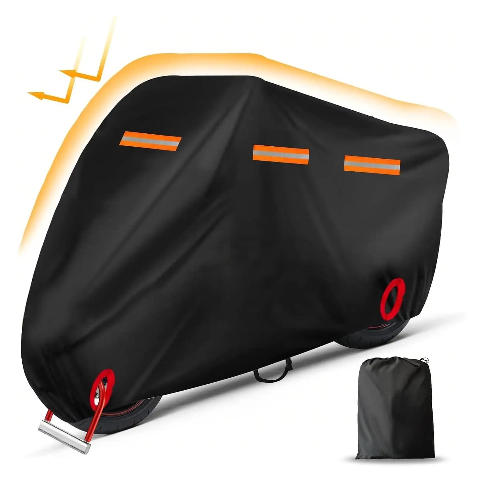 Motorcycle Cover with Reflective Strips Rain Dust Protector Motorcycle Cover Outdoor Storage Heavy Duty with Anti-Theft Lock