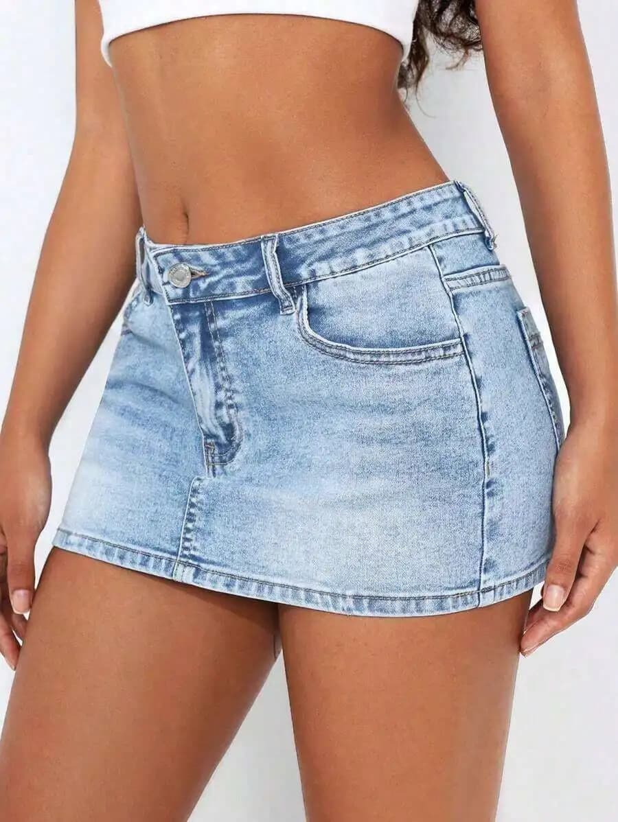 Minigonna in denim lavato aderente da donna, pantaloncini casual