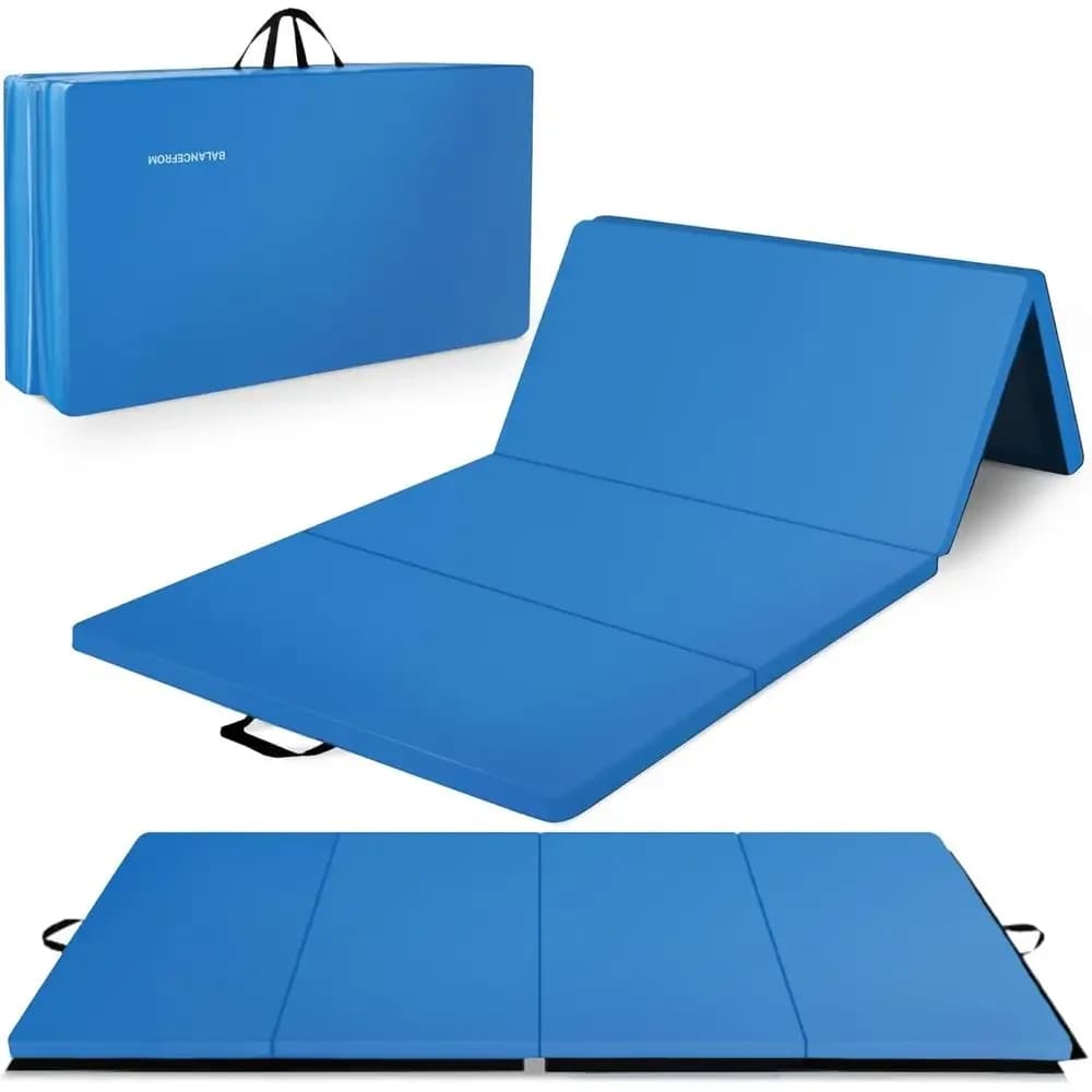 Tappetino da Ginnastica a 4 Pannelli, Spessore 2 Pollici, con Superficie in Vinile e Maniglie per Acrobazie, Yoga, Pilates, Allenamenti e Arti Marziali