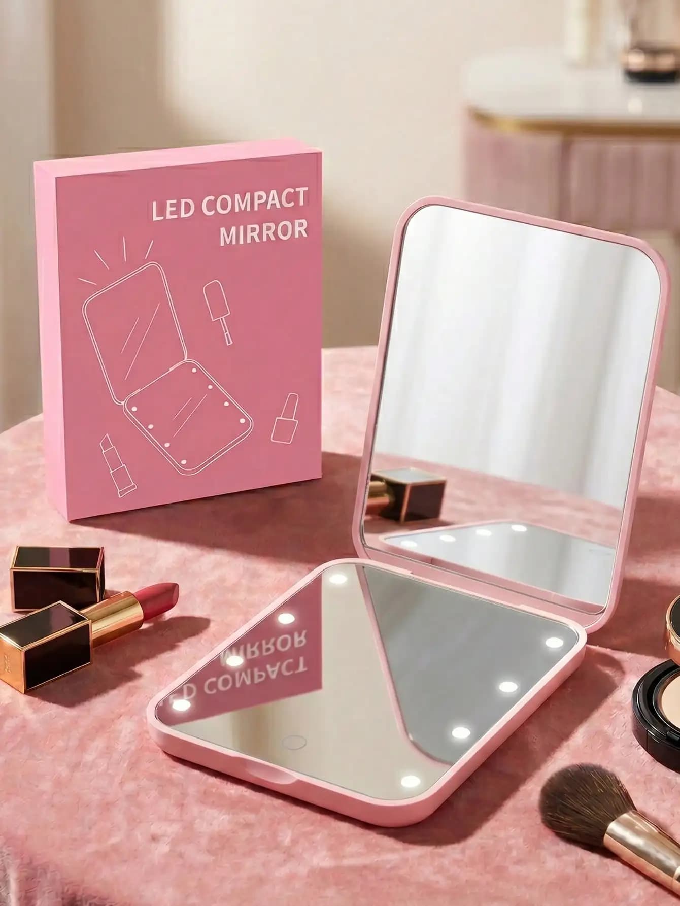 Specchio per il trucco, il regalo perfetto per le amiche, Specchio per il trucco a LED, Specchio per il trucco portatile con luci, Specchio compatto illuminato con ingrandimento 1X/3X su entrambi i lati, Specchio per il trucco portatile pieghevole con luci, Specchio per il trucco da viaggio con luci, Specchio per il trucco da portafoglio