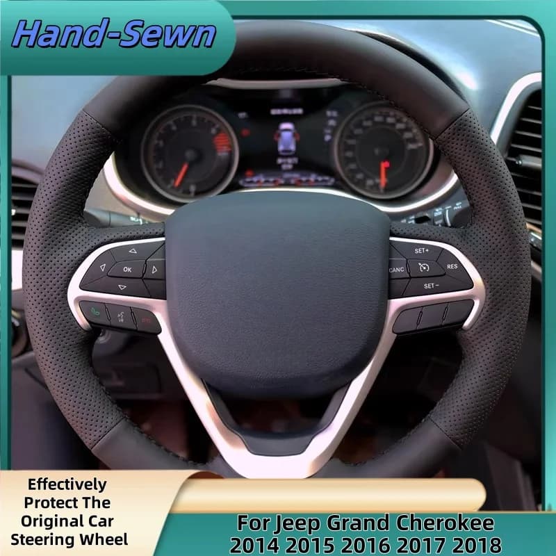 Car Steering Wheel Cover Hand-Sewn Genuine Leather For Jeep Grand Cherokee 2014 2015 2016 2017 2018 Car Interior Accessories