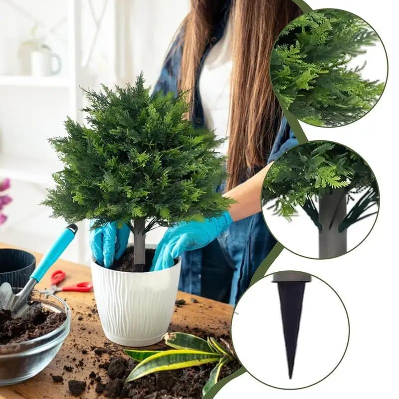 Artificial cedar tree Faux cespugli cypress plant Eversive tree weather resistant 2 feet with ground tip for garden entrance patio