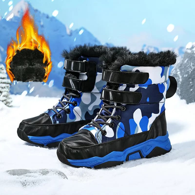 Stivali da neve per bambini invernali Scarpe di cotone calde Scarpe da trekking antiscivolo impermeabili in peluche Piattaforma per bambini Stivali da esterno per ragazzi alla moda