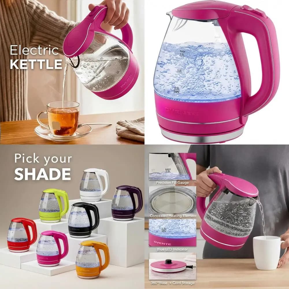 1.5L Borosilicate Glass Electric Kettle with Automatic Switching, Seed Cover Protection, Removable Filter for Coffee and Tea