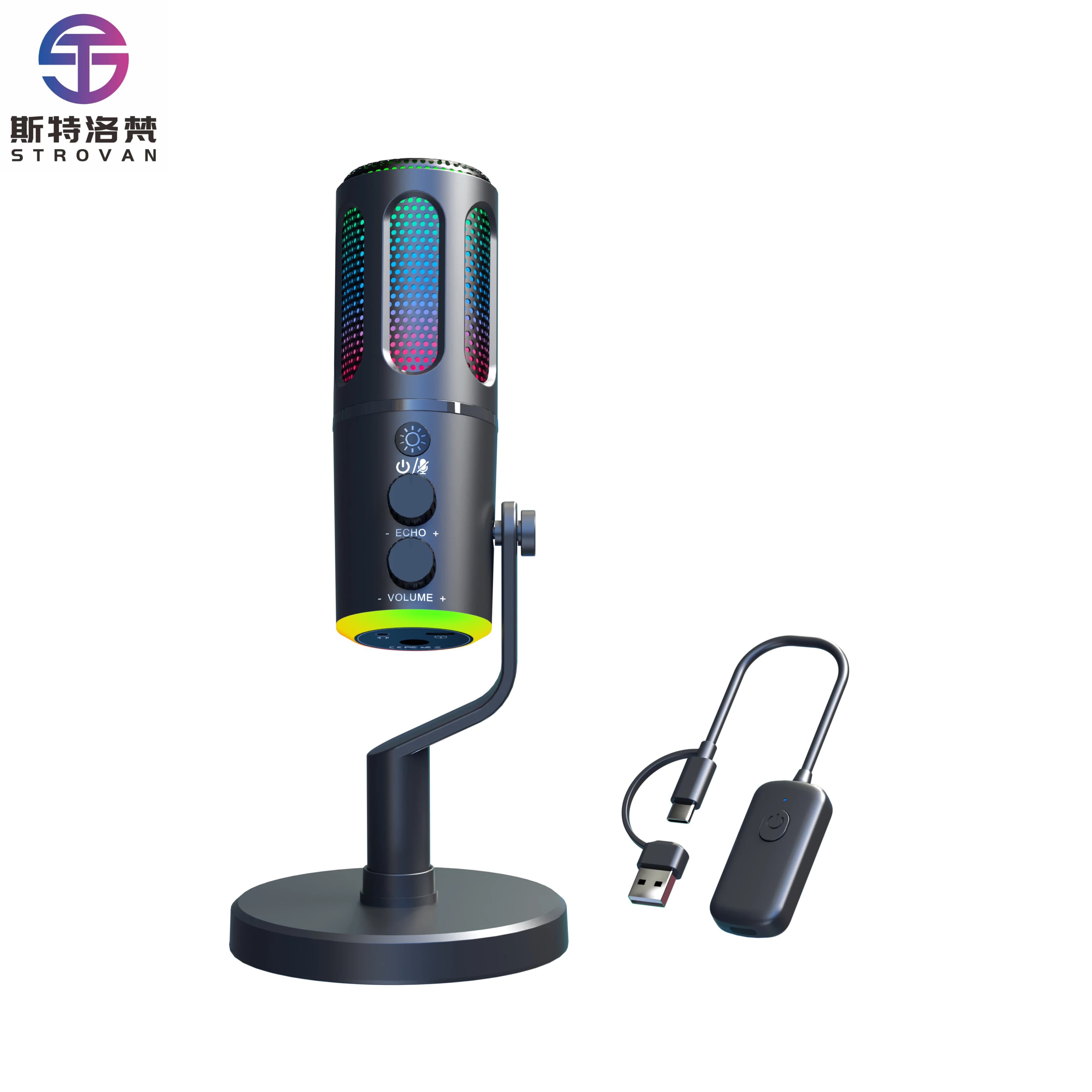Microfono Professionale Wireless 2.4G con Pattern Polare Omnidirezionale, USB per Registrazione Computer, Funzione Echo e Mute, Auricolari Comodi per Studio
