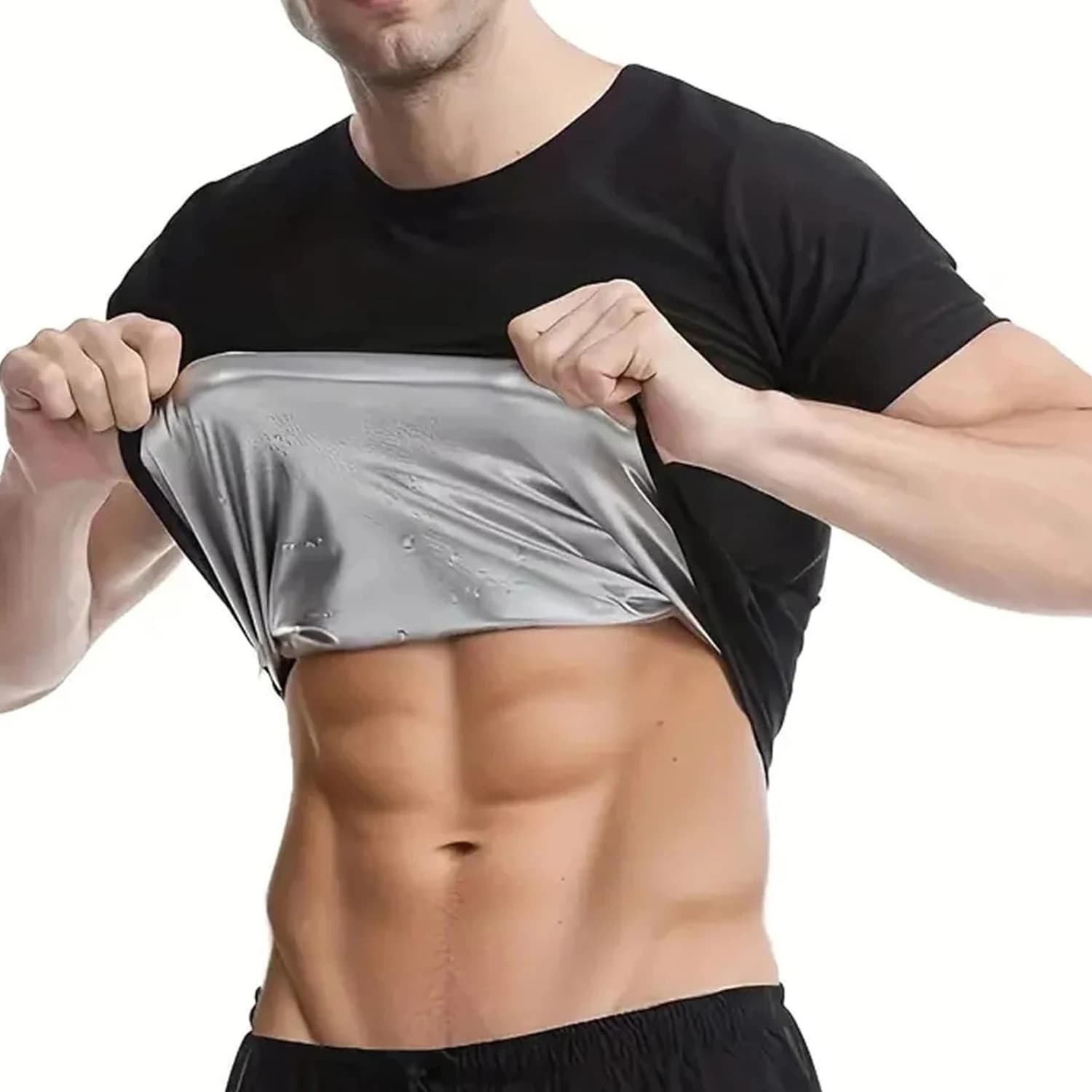 1pcs Sauna Sweat Suit Shapewear Top Short Sleeves Men Performance T-Shirt Comfortable Workout Tee Men's Body