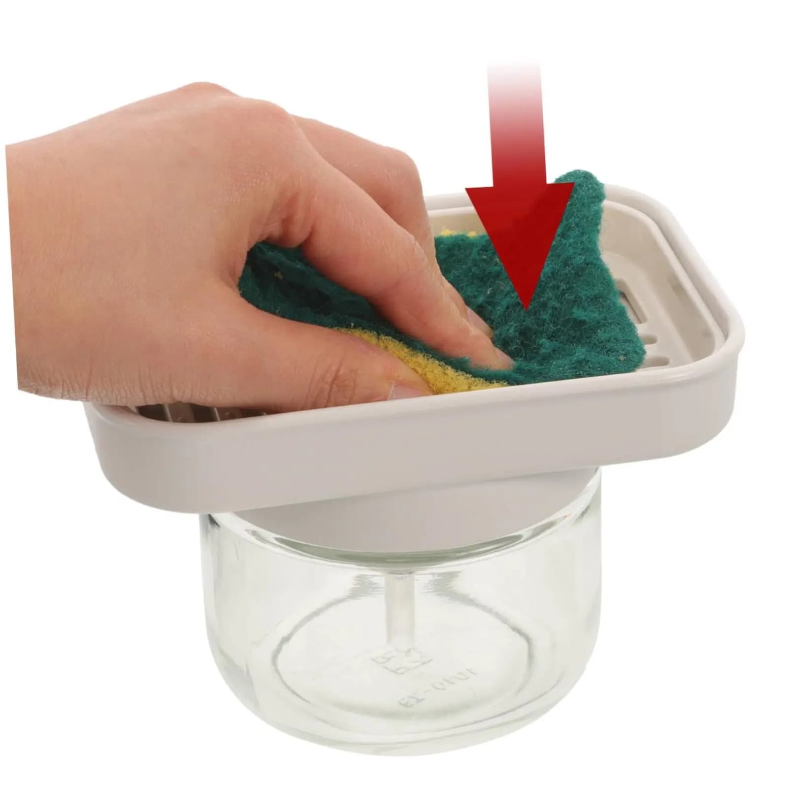 Dispenser di Sapone in Vetro, Robusto Materiale PP, Porta Spugna e Sapone, Facile da Pulire, con Vassoio di Drenaggio Integrato