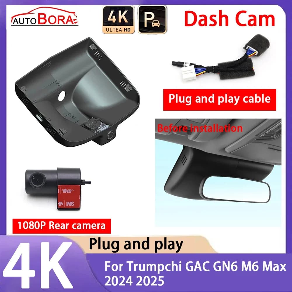 AutoBora Car Camera 4K 2160P Plug and Play Dash Cam UHD with Night Vision for Trumpchi GAC GN6 M6 Max 2024 2025