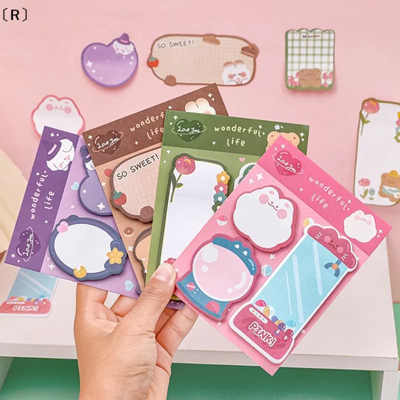 〔R〕Blocco Note Adesivo Kawaii con Cartoni Animati di Fragole, Conigli e Orsi, Simpatici Messaggi Adesivi per Ufficio, Cancelleria, Diario e Planner