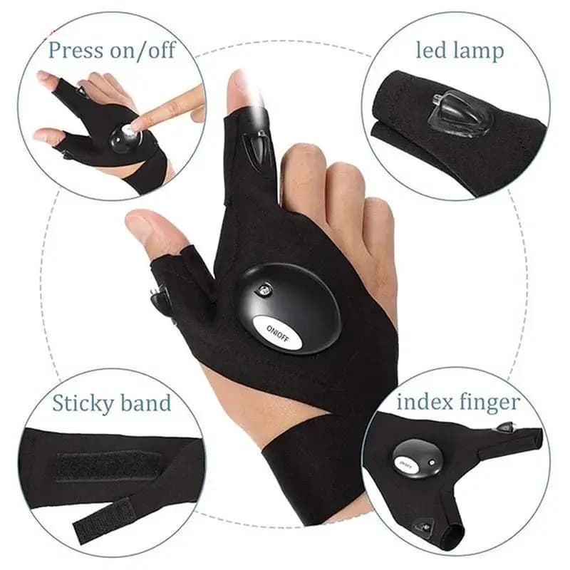 Guanti da pesca impermeabili a luce notturna con torcia a LED strumenti di salvataggio attrezzatura da esterno ciclismo pratici guanti senza dita durevoli
