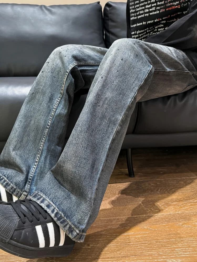 Jeans American High Street Dirtyfit da uomo, autunno inverno, a gamba dritta, a gamba larga, lavati, slim fit, micro svasati, pantaloni lunghi
