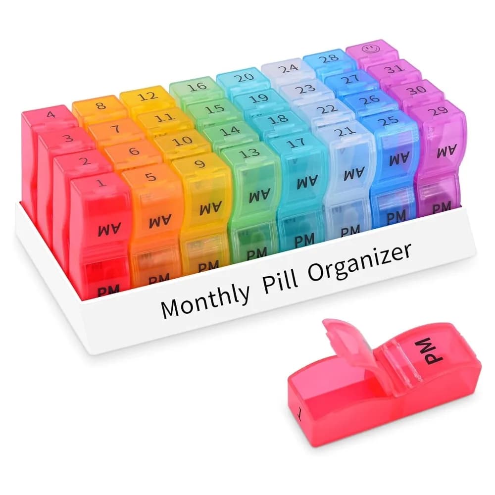 New Premuim Monthly Pill Organizer Large Boxes Size 30 Days 2 Times per day Dispen Storage Container for Vitamins Medicine FishOils