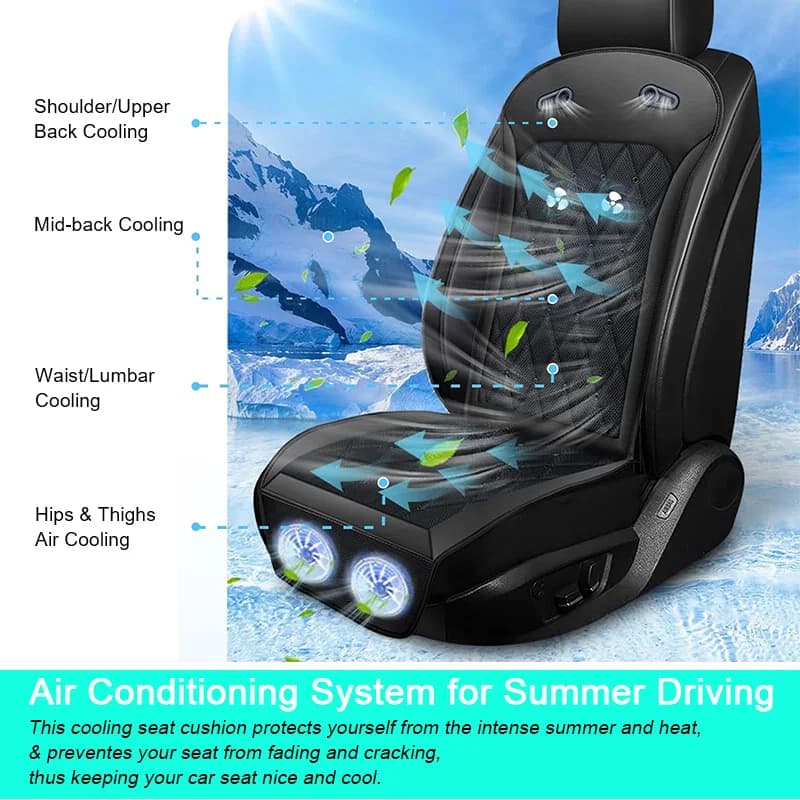 Universal cooling cushion for car seat 3D ventilated mesh cushion with cooling fan 12/24 V for summer driving - Non-slip design New