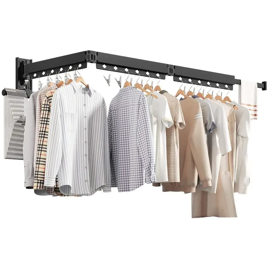 Wall hanger, Space saving aluminum coat rack, Retractable, Windproof holes, with clip