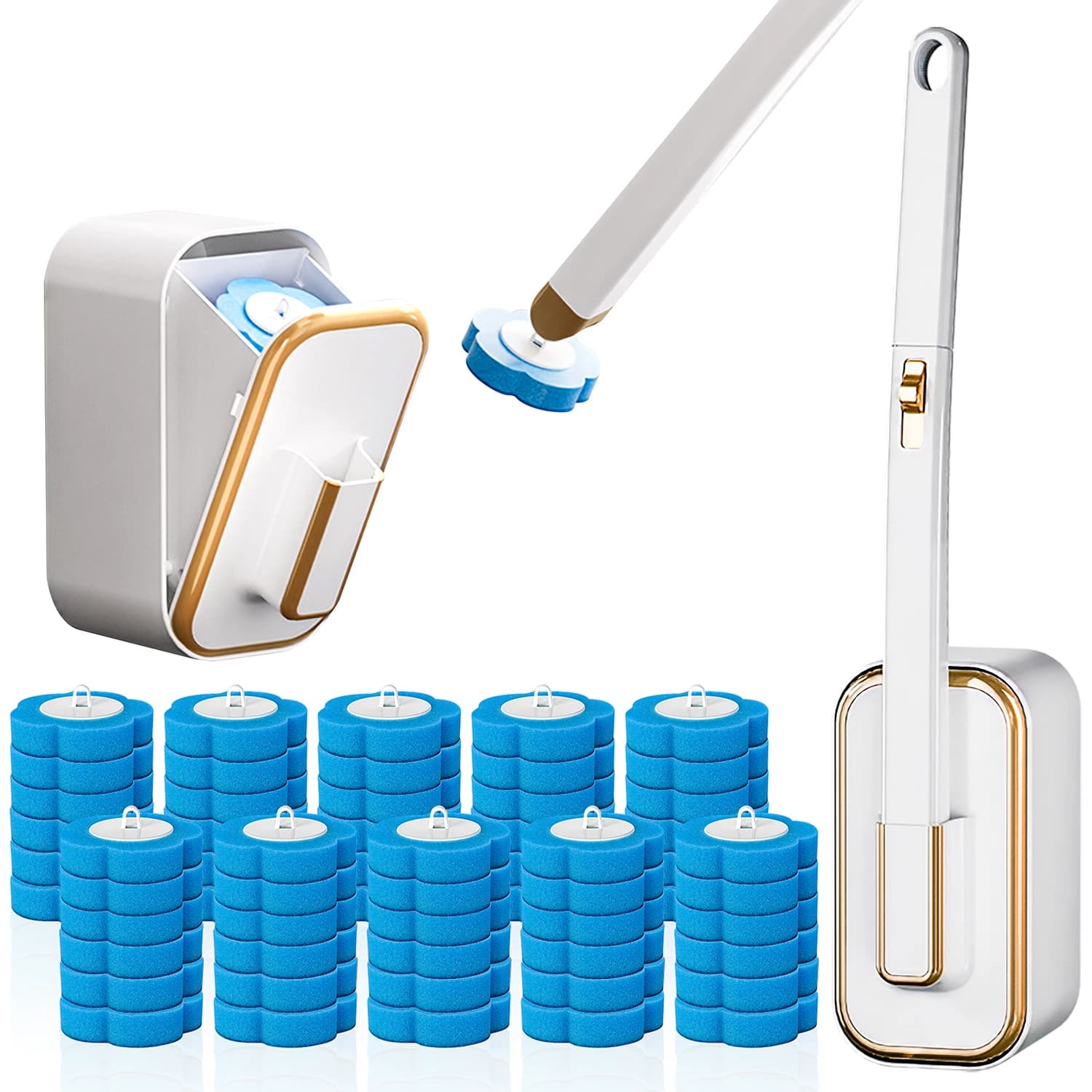 Set di pulizia per scopino usa e getta Testine di ricambio Bastone per pulizia WC Kit bacchetta per WC montata a parete Manutenzione del bagno