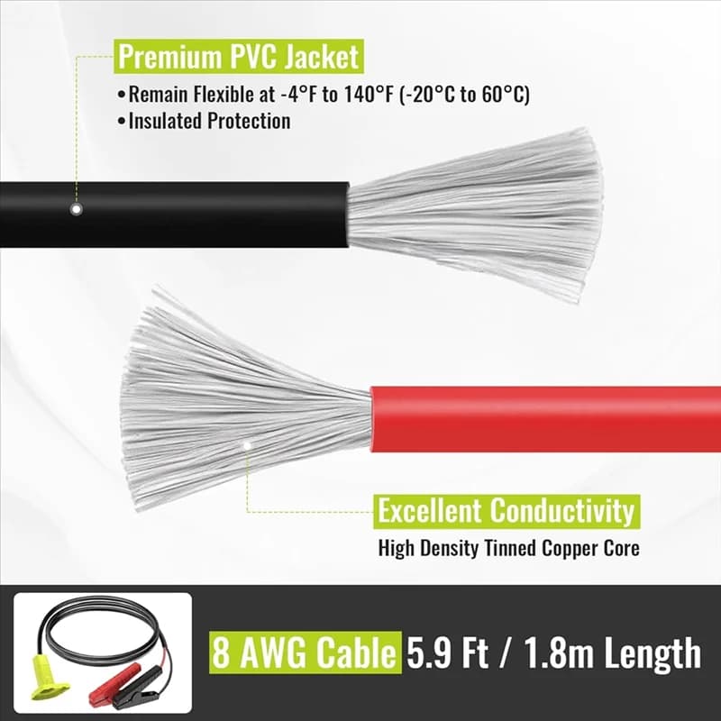 Adattatore per cavi A84E-Jumper 8AWG 5.9FT per Ryobi 18V Avviatore di emergenza portatile alimentato a batteria per veicolo leggero per avviamento