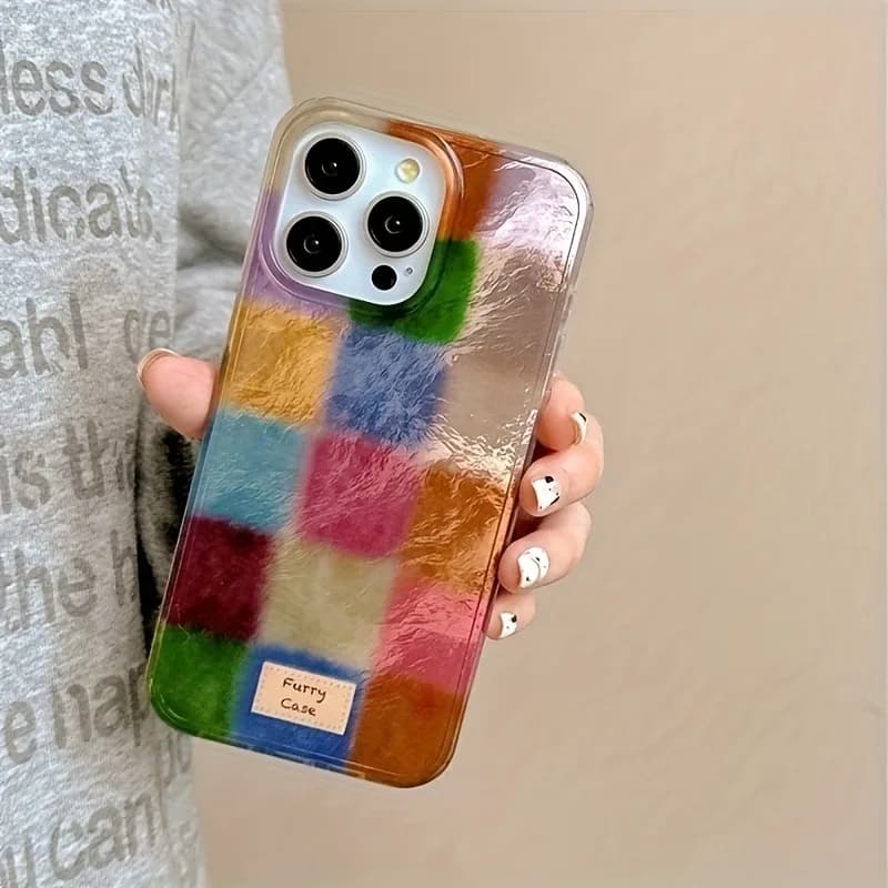 Retro Autumn And Winter Colorful Square Foil Pattern Phone Case For iPhone 17 16 15 14 13 12 11 Pro Max XS XR 7 8 Plus IMD Cover