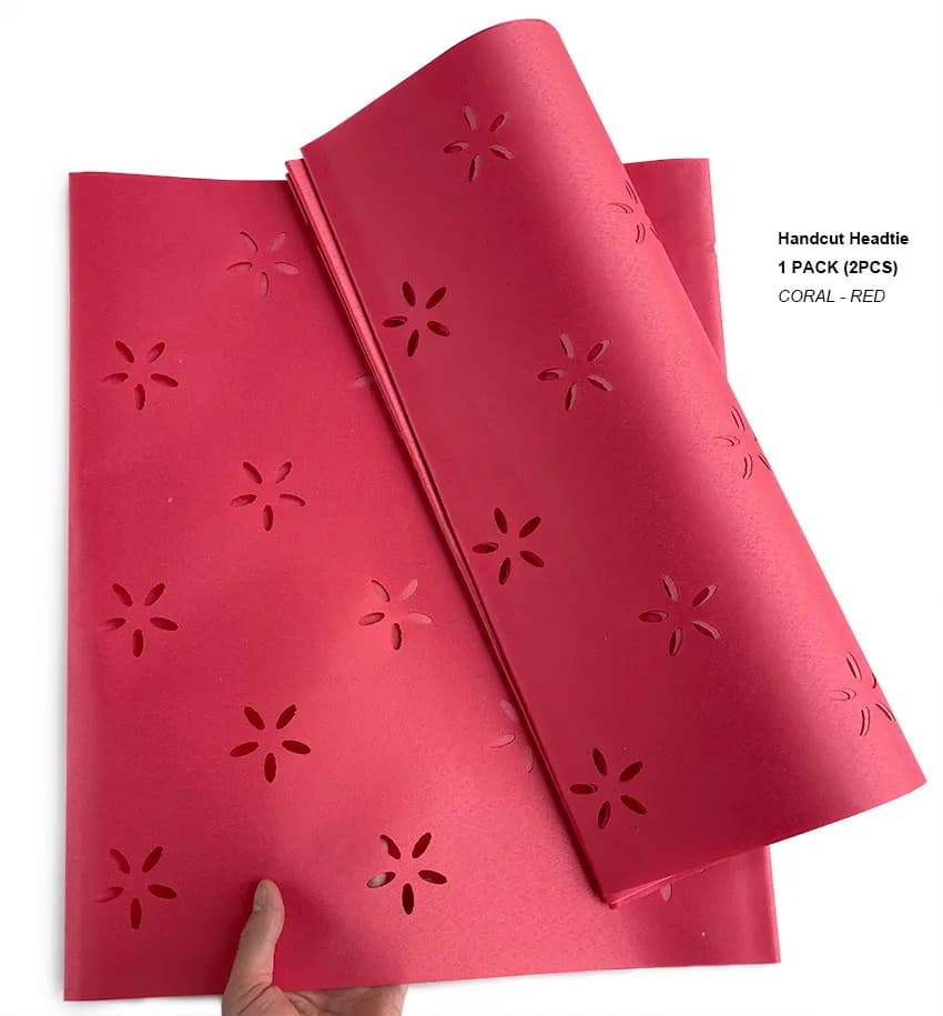 2PCS/ Pack Handcut Coral red SEGO Headtie Fashionable African Gele Ipele High Quality Head Tie Wrap Traditional Bandana Scarf