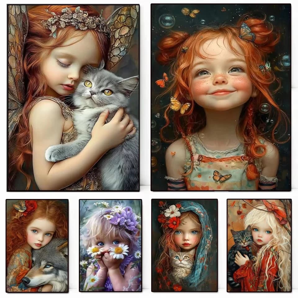 Nuovo Arrivo: Quadro Diamond Painting Ragazza e Gatto con Strass, Mosaico Cartoon, Punto Croce 5D Fai da Te, Regalo Artigianale